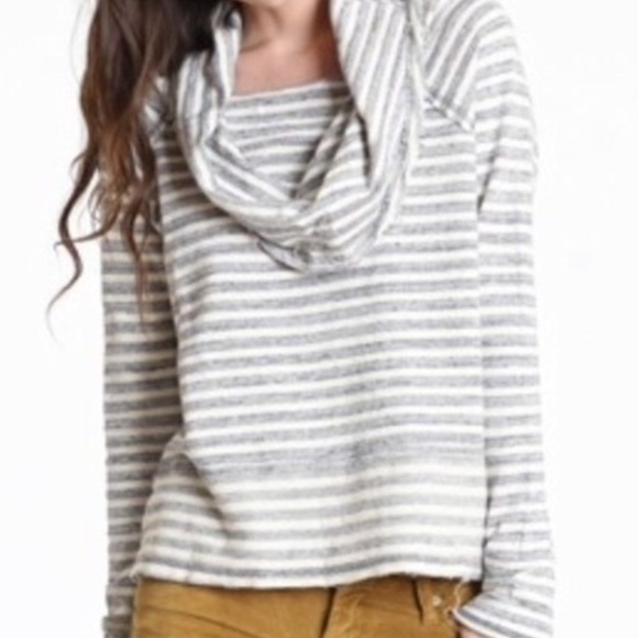 Free People Tops - Free People Striped Cowl Neck Boxy Sweatshirt S